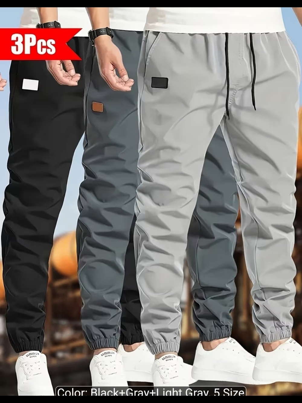 Men's Casual Jogger Pants - Black, Gray, Light Gray SIZE MEDIUM